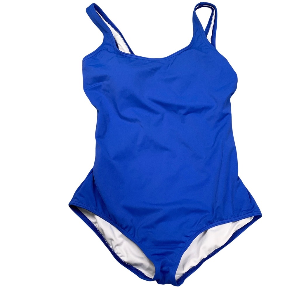 Lands End 1 Piece Swimsuit Womens 14 Blue Cobalt Tank Bold Coastal Modest Pool